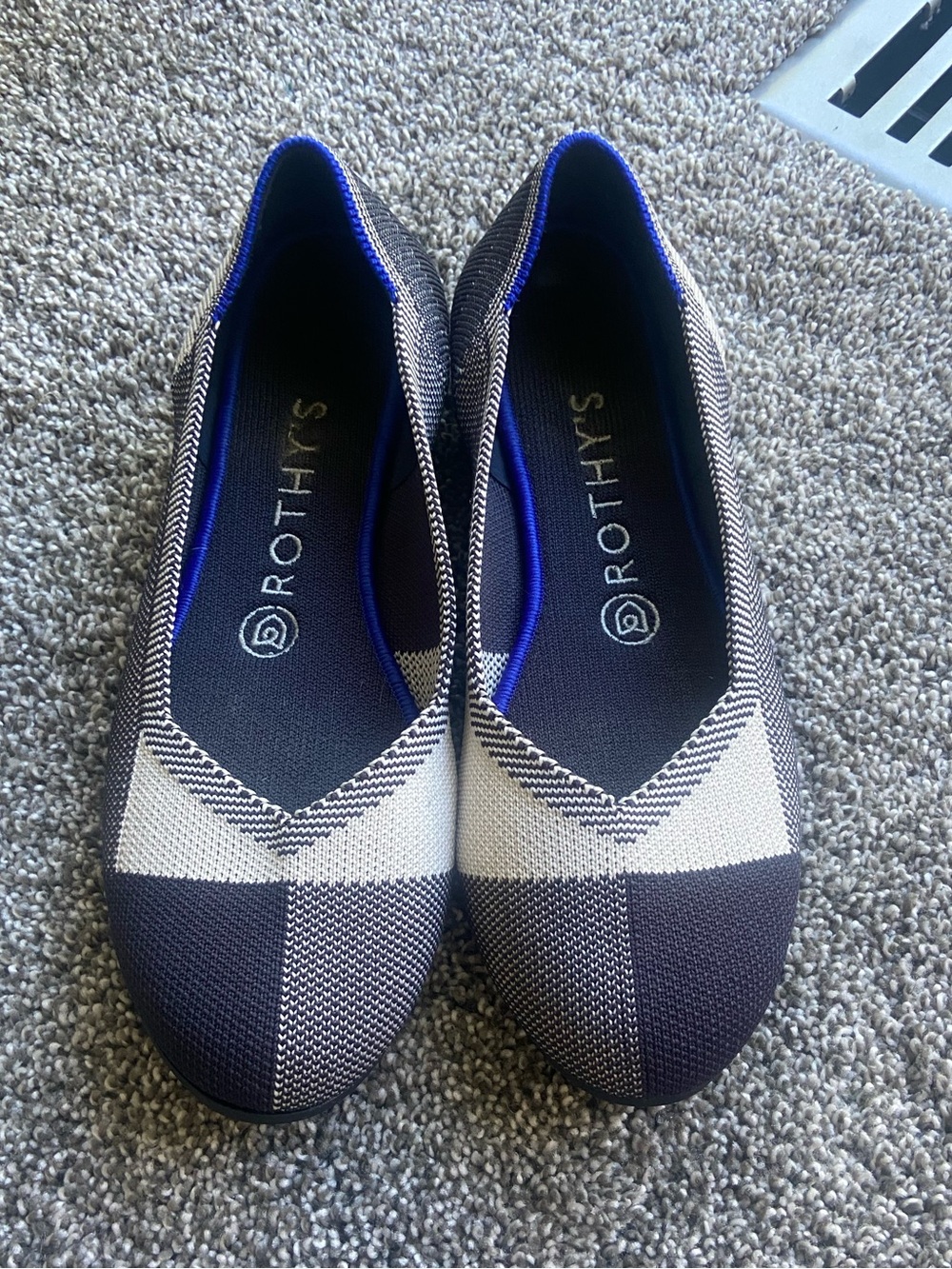 Rothy's The Daily Flat in Black & Cream Plaid (Retired)